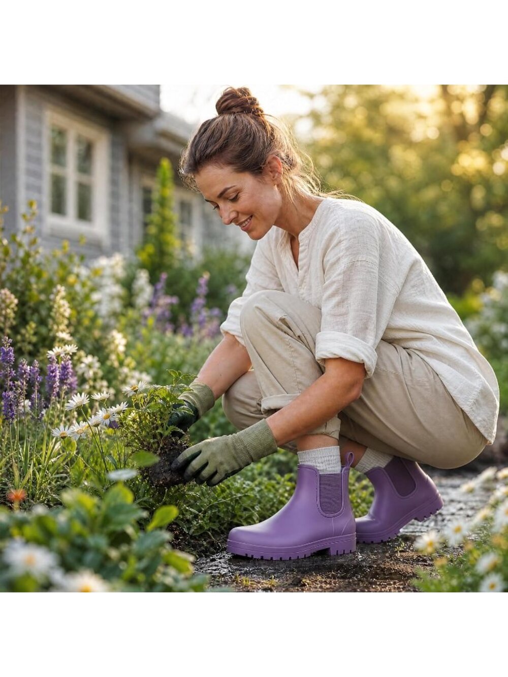 Women's Violet Waterproof Chelsea Non-Slip Matte Rubber Lightweight Rain Boots - Picture 3 of 6